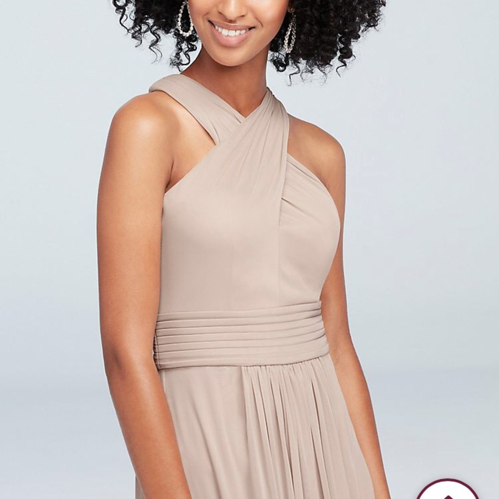 David’s Bridal Crisscross High-Neck Mesh Bridesmaid Dress